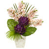 Nearly Natural 8767 39" Artificial Cymbidium Orchid, Musella, Fan Palm & Pothos Leaf Plant, Multicolor