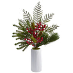 Nearly Natural 23``Mixed Pine, Pinecone and Berry Artificial Arrangement in White Vase