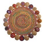 Nearly Natural D1014 4` x 4` Hand Braided Colorful Chindi Jute Mandala Round Rug