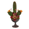 Nearly Natural P1259 15" Artificial Green Cactus Plant in Metal Chalice