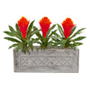Nearly Natural 8564 20" Artificial Green & Red Bromeliad Plant in Stone Planter