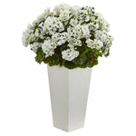 Nearly Natural 27`` Geranium Artificial Plant in White Planter UV Resistant (Indoor/Outdoor)