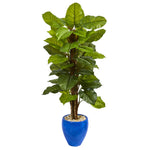 Nearly Natural 6426 5' Artificial Green Real Touch Large Leaf Philodendron Plant in Blue Planter 