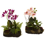 Nearly Natural 4835-S2 10" Artificial Pink & Purple Orchid Island, Set of 2