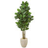 Nearly Natural T1028 65" Artificial Green Rubber Leaf Tree in Sand Colored Planter