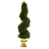 Nearly Natural 5795 27" Artificial Green Cedar Spiral Topiary Tree in Gold Urn, (Indoor/Outdoor)
