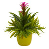 Nearly Natural Bromeliad and Fern Artificial Plant in Green Vase
