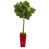 Nearly Natural T1177 4' Artificial Green Real Touch Fiddle Leaf Artificial Tree in Red Planter