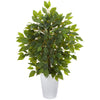 Nearly Natural 9912 16" Artificial Green Mini Ficus Tree in White Planter