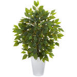 Nearly Natural 9912 16" Artificial Green Mini Ficus Tree in White Planter