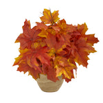 Nearly Natural 16`` Autumn Maple Leaf Artificial Plant in Decorative Planter