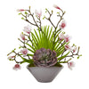 Nearly Natural A1209 18" Artificial Green & Pink Magnolia & Succulent Arrangement in Vase