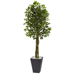 Nearly Natural 5948 6.5' Aritificial Green Ficus Tree with Slate Planter, UV Resistant (Indoor Outdoor)