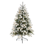 Nearly Natural 5`Flocked South Carolina Spruce Artificial Christmas Tree with 300 Clear Lights and 621 Bendable Branches