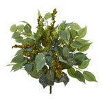 Nearly Natural 6215-S6 14" Artificial Green Mixed Ficus, Fittonia & Berries Bush Plant, Set of 6