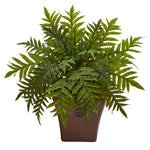 Nearly Natural P1231 24" Artificial Green Real Touch Hares Foot Fern Plant in Brown Planter
