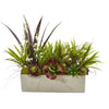 Nearly Natural P1198 32" Artificial Green Mixed Succulent & Grass Garden Plant in White Planter