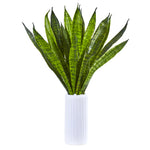 Nearly Natural 8730 22" Artificial Green Sansevieria Plant in White Vase