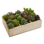 Nearly Natural 4332 12" Artificial Green Mixed Succulent Garden in Tray Plant