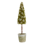 Nearly Natural 2` Flocked Moss Artificial Cone Tree in Decorative Planter