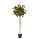 Nearly Natural 5465 3' Artificial Green & Red Rose Topiary Silk Tree
