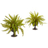 Nearly Natural 8606-S2 15" Artificial Green Fern Plant in Metal Chalice, Set of 2