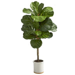 Nearly Natural 3.5` Fiddle Leaf Artificial Tree in White Ceramic Planter