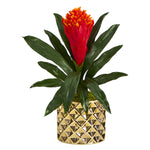 Nearly Natural 15``Bromeliad Artificial Plant in Gold Planter