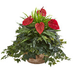 Nearly Natural 8135 24" Artificial Green & Red Anthurium Plant in Terracota Planter\