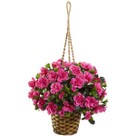 Nearly Natural 6848 28" Artificial Pink Azalea in Hanging Basket