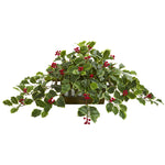 Nearly Natural 8543 14" Artificial Green Real Touch Variegated Holly Leaf Plant in Planter