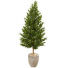 Nearly Natural 9348 62" Artificial Green Olive Cone Topiary Tree in Sand Colored Planter, UV Resistant (Indoor/Outdoor)