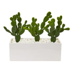 Nearly Natural 8512 11" Artificial Green Cactus Succulent Plant in Glazed White Vase