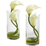 Nearly Natural Double Calla Lily w/Cylinder (Set of 2)