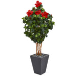 Nearly Natural 5783 5' Artificial Green & Red Hibiscus Tree in Slate Planter