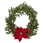 Nearly Natural 4407 20" Artificial Green & Red Olive with Poinsettia Wreath