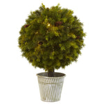 Nearly Natural 4559 23" Artificial Green Pine Ball in Iron Top