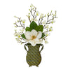 Nearly Natural A1016 32" Artificial White Magnolia Arrangement in Metal Vase