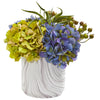 Nearly Natural Hydrangea and Berries Artificial Arrangement in Marble Finished Vase