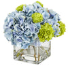 Nearly Natural 10`` Hydrangea Artificial Arrangement in Glass Vase