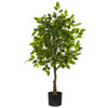 Nearly Natural 9450 39" Artificial Green Ficus Tree in Black Pot