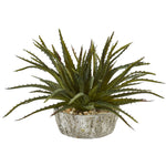 Nearly Natural 8498 9" Artificial Green Aloe Succulent Plant in Weathered Oak Planter