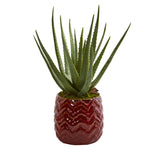 Nearly Natural 9096 20" Artificial Green Aloe Plant in Red Planter