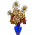 Nearly Natural Peony in Blue Vase Artificial Arrangement