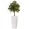 Nearly Natural 5979 3' Artificial Green Sweet Bay Tree in White Tower Planter