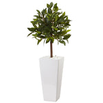 Nearly Natural 5979 3' Artificial Green Sweet Bay Tree in White Tower Planter