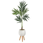 Nearly Natural 56`` Kentia Artificial Palm Tree in White Planter with Stand