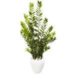 Nearly Natural 9527 4.5' Artificial Green Zamioculcas Plant in White Planter