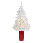 Nearly Natural T2307 4.5` White Artificial Christmas Tree with 100 LED Lights