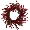 Nearly Natural 28`` Cypress Artificial Wreath with Berries and Pine Cones